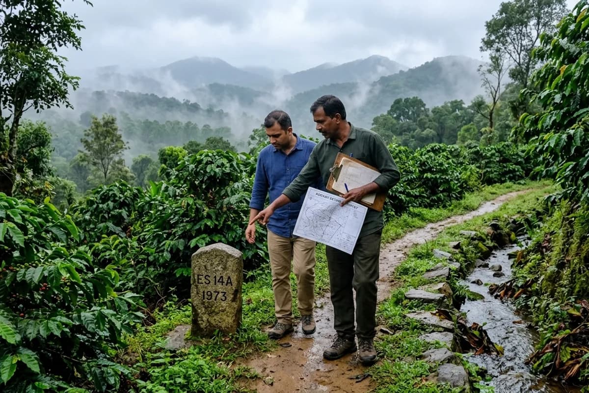 Walking plantation boundaries, monsoon drainage and survey stones