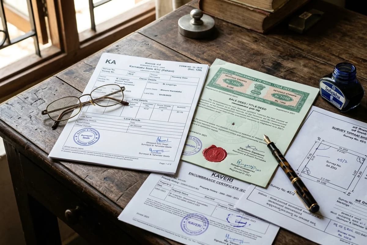 Property documents, RTC Pahani, mutation records and legal title deed in Karnataka