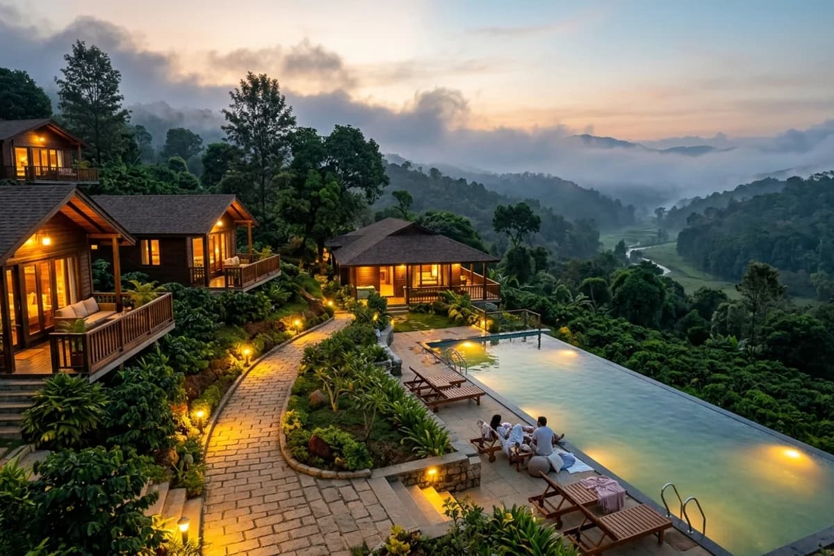 Boutique homestay resort cottages in Coorg amidst misty hills